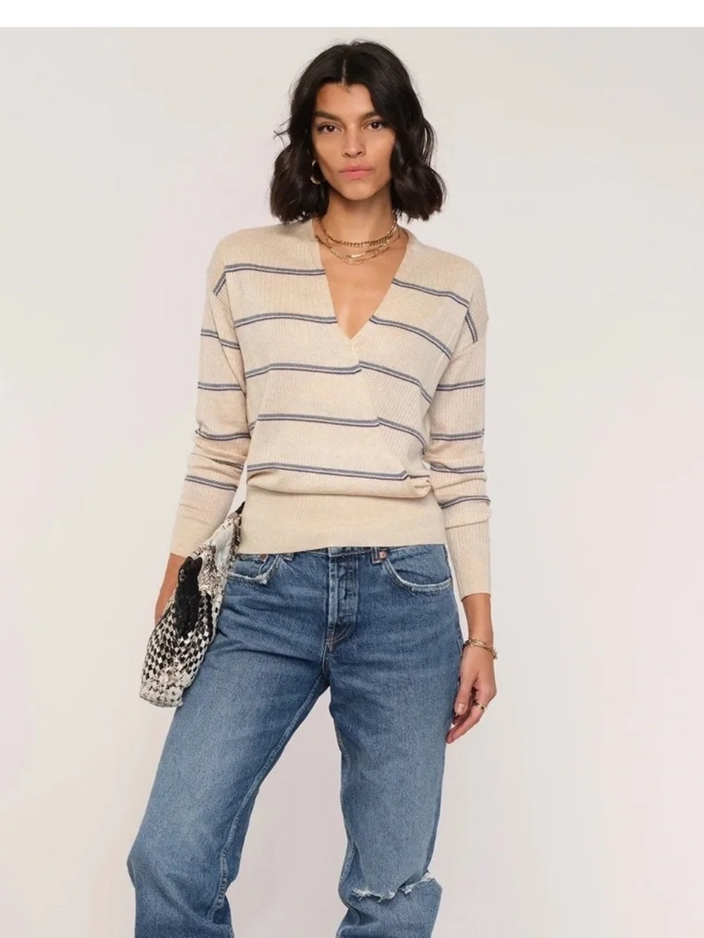 Heartloom Simona Top with Blue Stripes, Medium